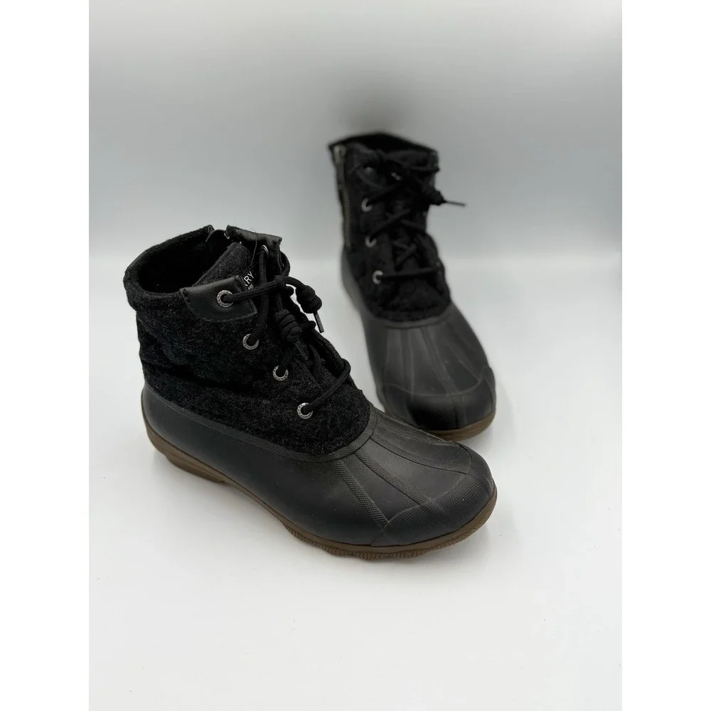 Sperry Saltwater Emboss Wool Duck Boots Women's Size 6M Gray Black STS86441